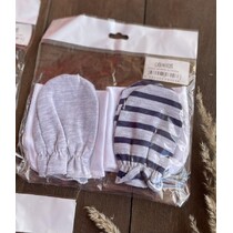 Bavlněné rukavičky a kapesníky pro kojence - šedé a modré proužky