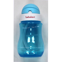 Plastová láhev s brčkem BEBEKEVI 250 ml - modrá